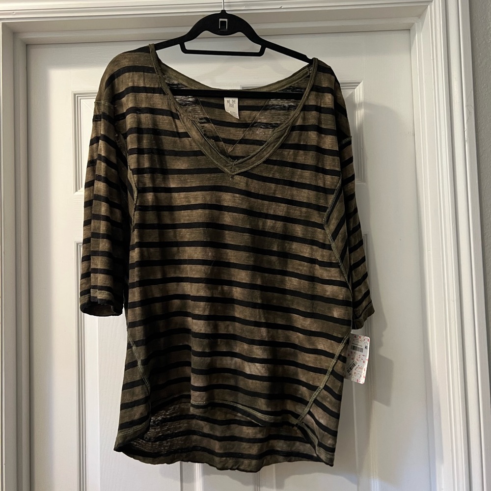 Free People striped 3/4 length sleeve top.